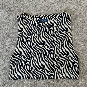 In God We Trust 100% silk zebra print tank. Neckline detail. Made in Manhattan